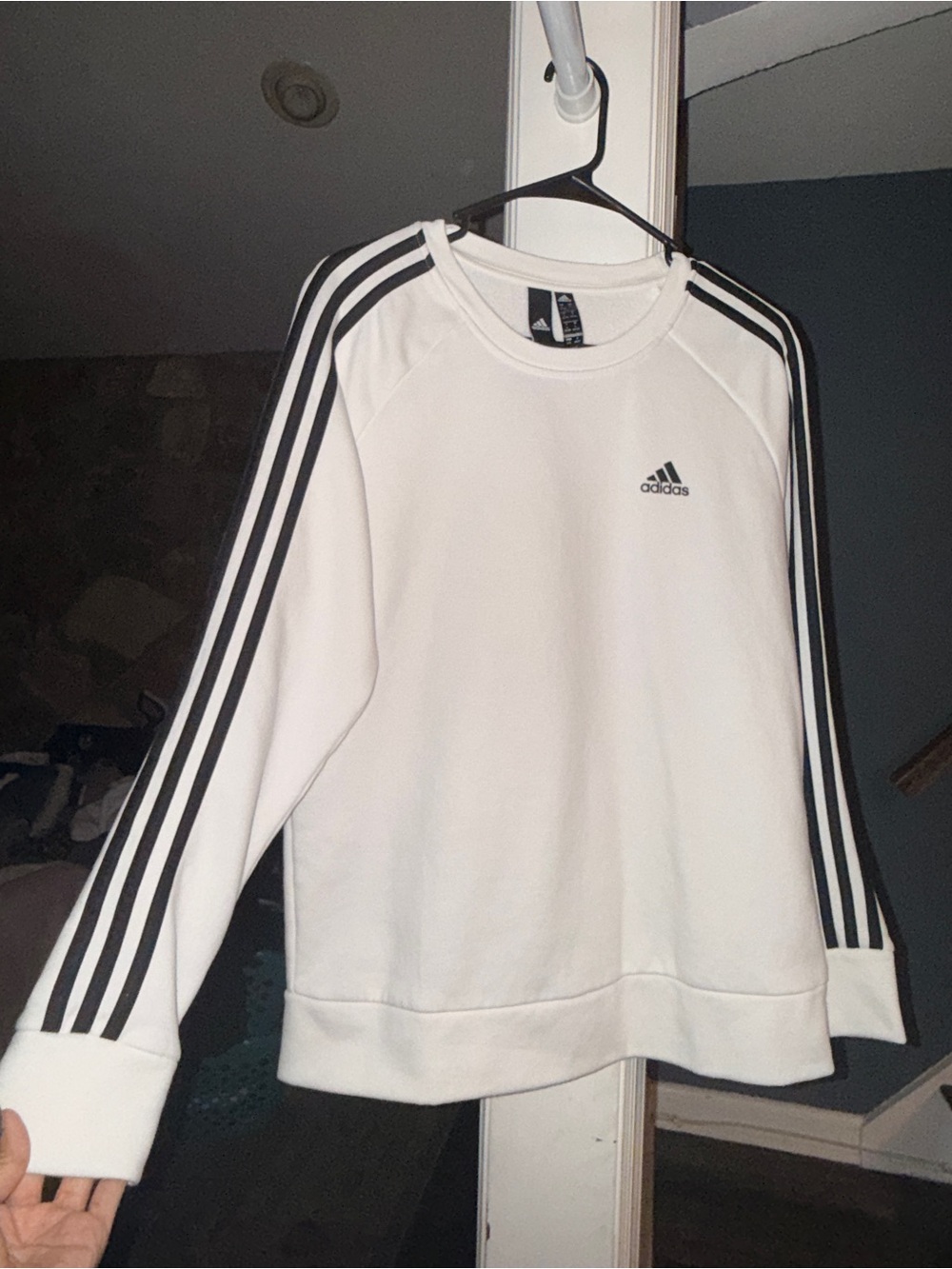 Adidas Women’s Large White Black 3-Stripes Crewneck Sweatshirt